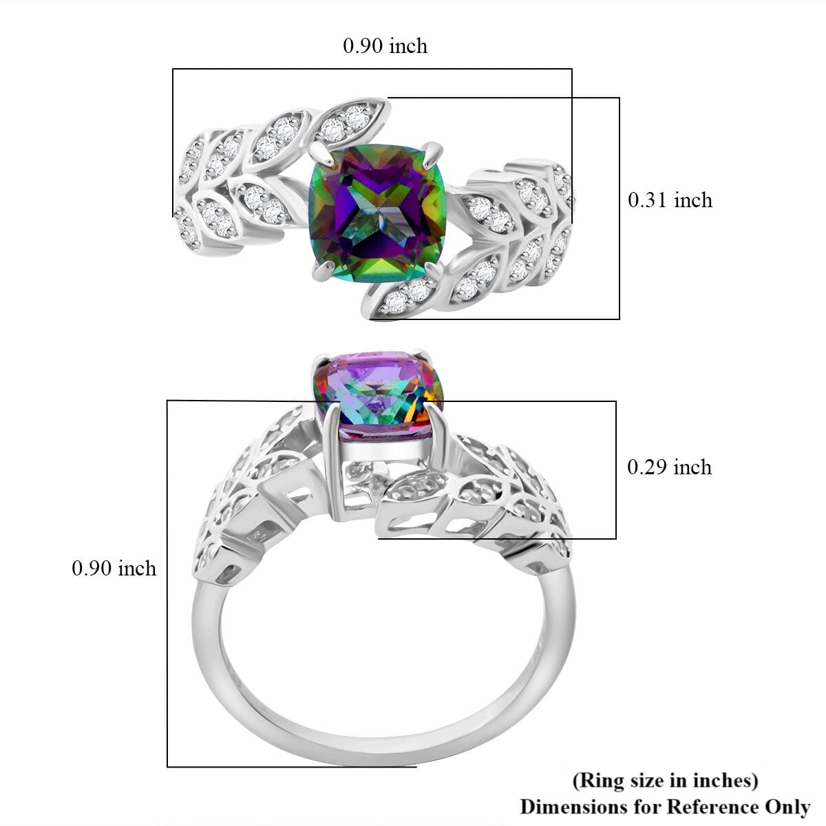 Green Mystic Topaz and White Zircon 2.15 ctw Leaves Ring in Rhodium Over Sterling Silver (Size 8.0) image number 5