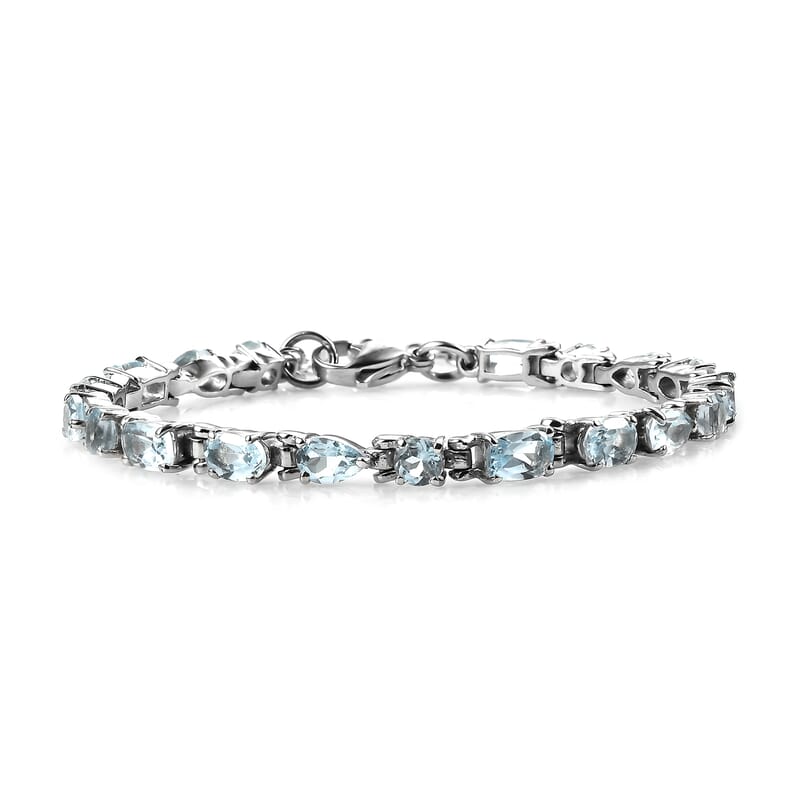 Sky Blue Topaz 11.40 ctw Cascade Bracelet in Stainless Steel (6.50-8.0In)