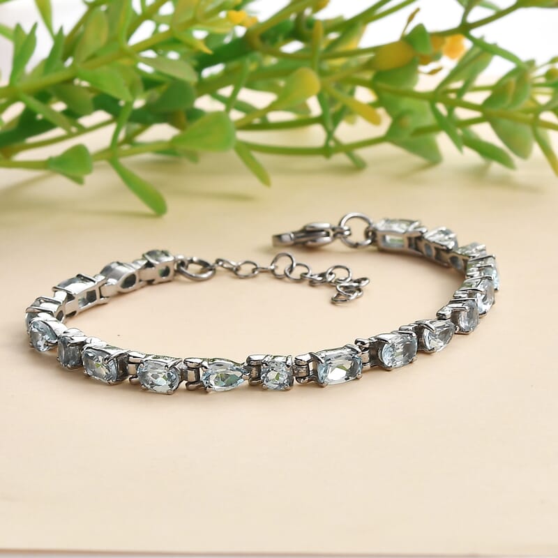 Sky Blue Topaz 11.40 ctw Cascade Bracelet in Stainless Steel (6.50-8.0In)