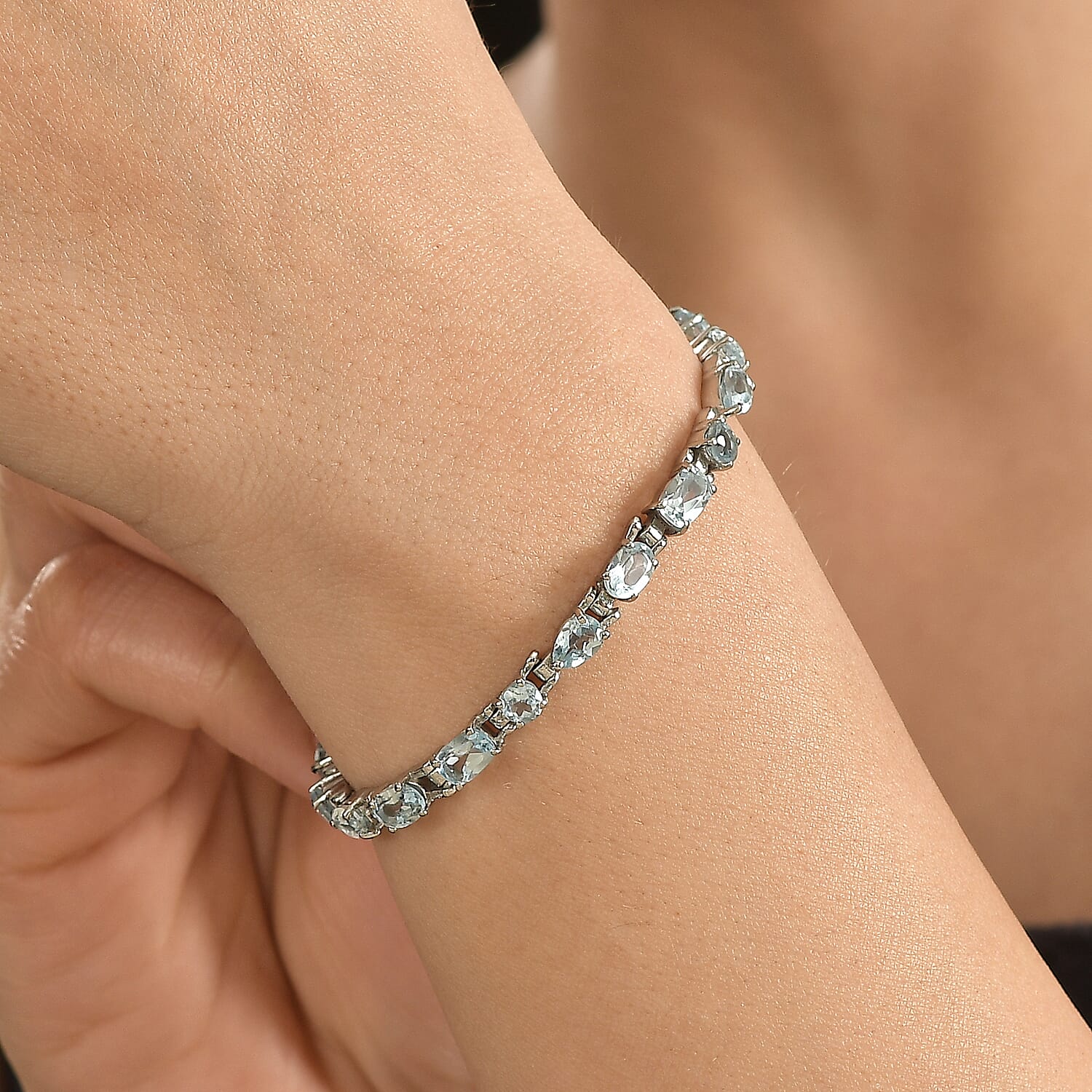 Sky Blue Topaz 11.40 ctw Cascade Bracelet in Stainless Steel (6.50-8.0In)