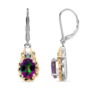 Green Mystic Topaz and Blue Moissanite 2.90 ctw Earrings in 18K Vermeil YG and Rhodium Over Sterling Silver