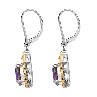Green Mystic Topaz and Blue Moissanite 2.90 ctw Earrings in 18K Vermeil YG and Rhodium Over Sterling Silver