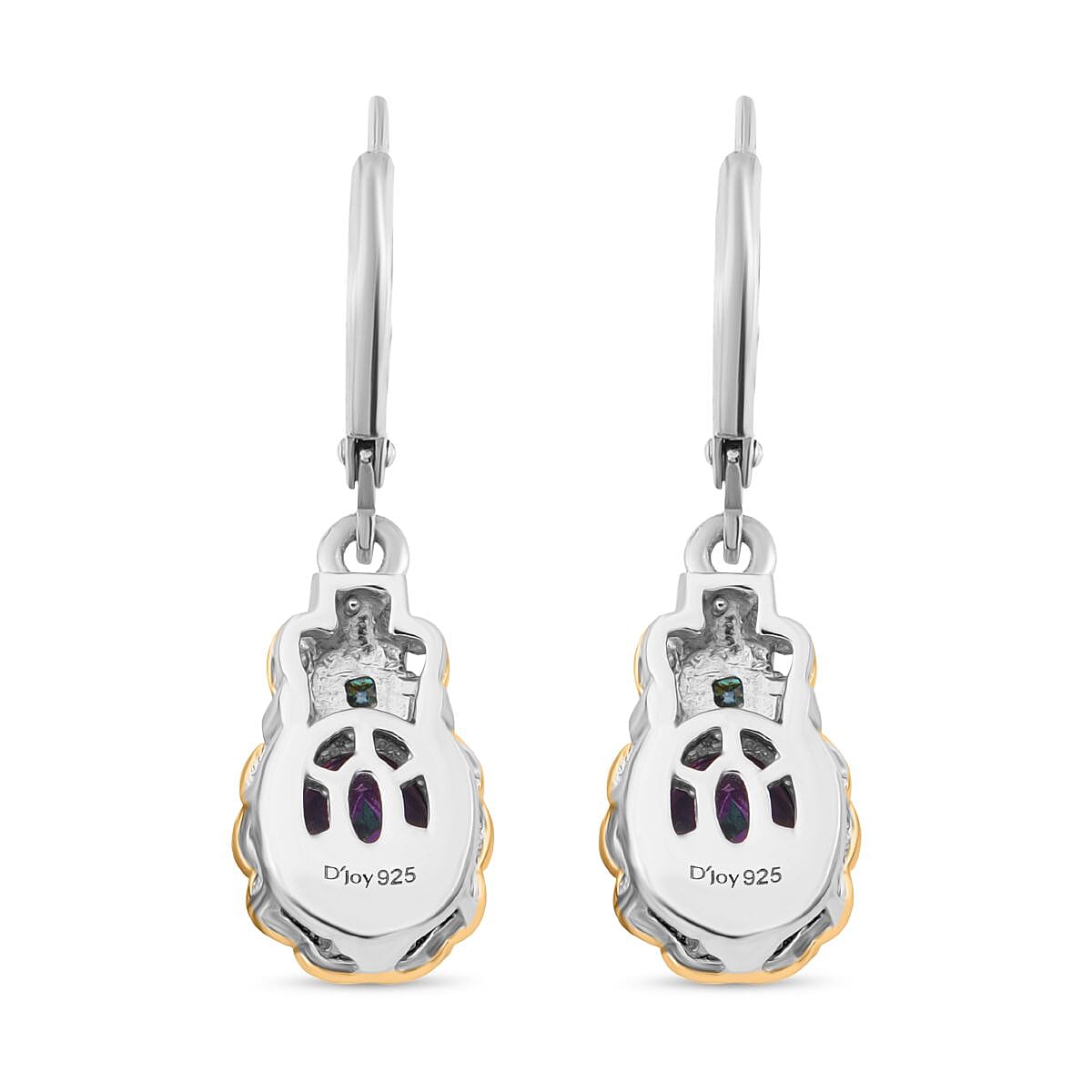 Green Mystic Topaz and Blue Moissanite 2.90 ctw Earrings in 18K Vermeil YG and Rhodium Over Sterling Silver