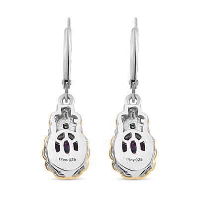 Green Mystic Topaz and Blue Moissanite 2.90 ctw Earrings in 18K Vermeil YG and Rhodium Over Sterling Silver