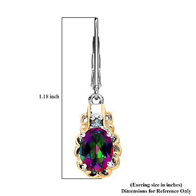 Green Mystic Topaz and Blue Moissanite 2.90 ctw Earrings in 18K Vermeil YG and Rhodium Over Sterling Silver