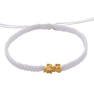 24K Yellow Gold Pixiu Bracelet in White Cord Adjustable