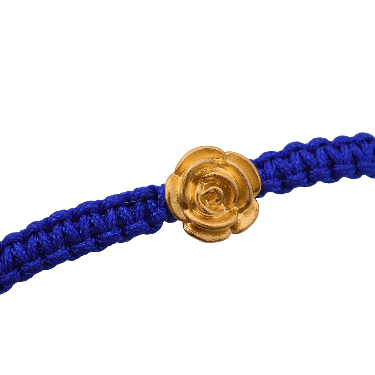 24K Yellow Gold Rose Floral Bracelet in Blue Cord Adjustable image number 3