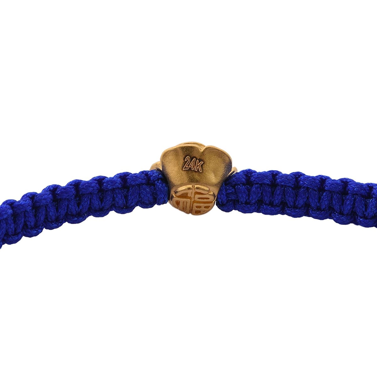 24K Yellow Gold Rose Floral Bracelet in Blue Cord Adjustable image number 4