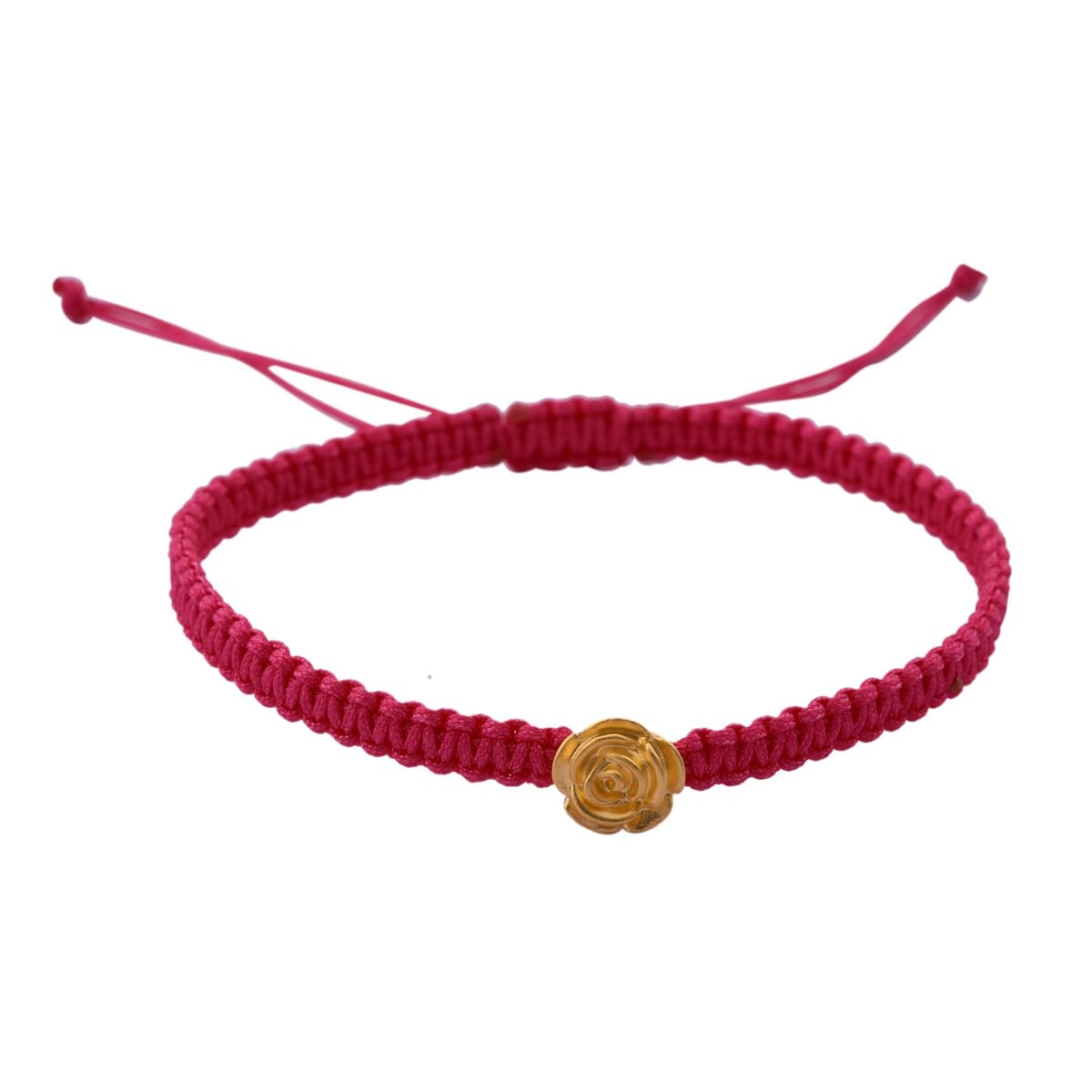 24K Yellow Gold Rose Floral Bracelet in Red Cord Adjustable (0.15 g) (Del. in 10-12 Days) image number 0
