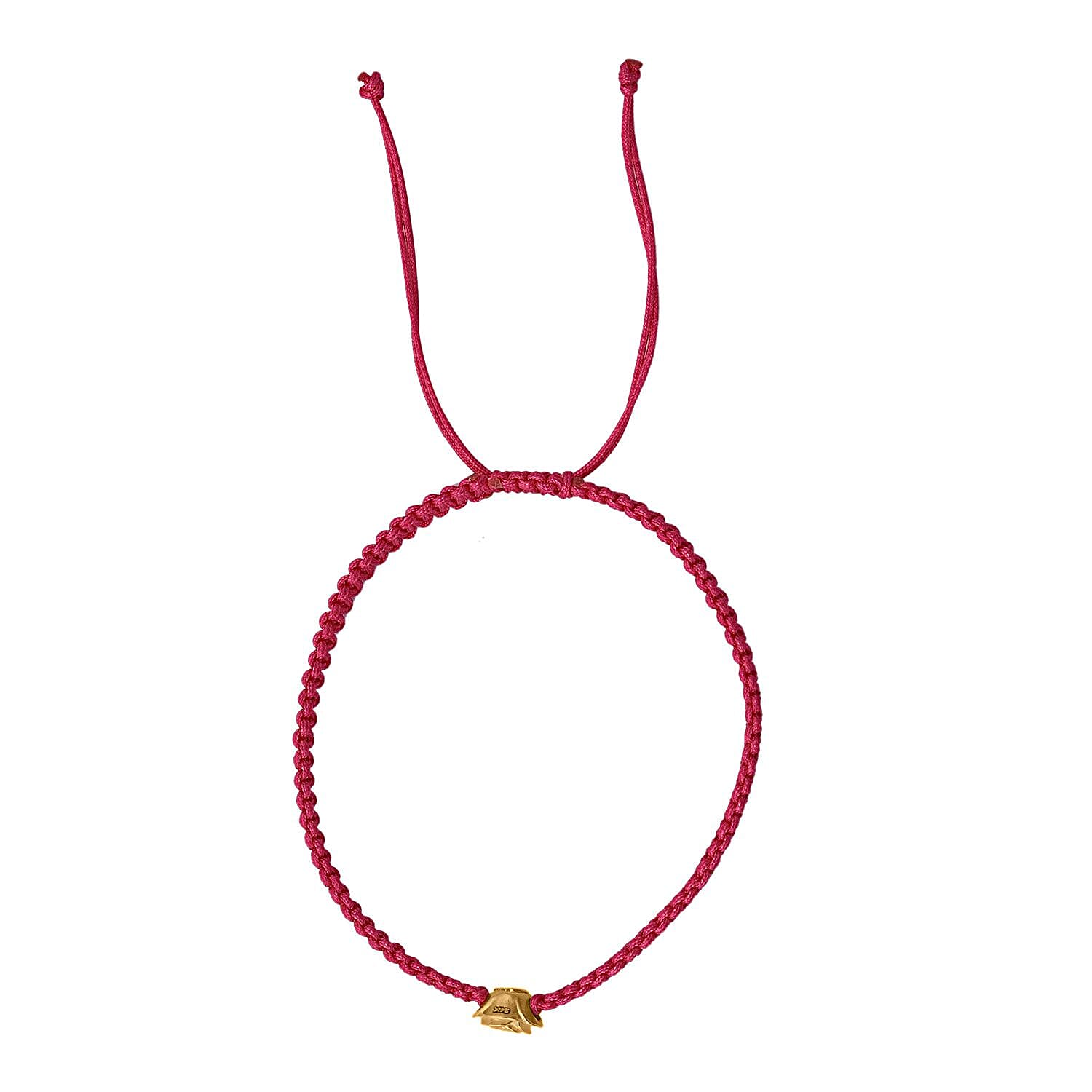 24K Yellow Gold Rose Floral Bracelet in Red Cord Adjustable (0.15 g)
