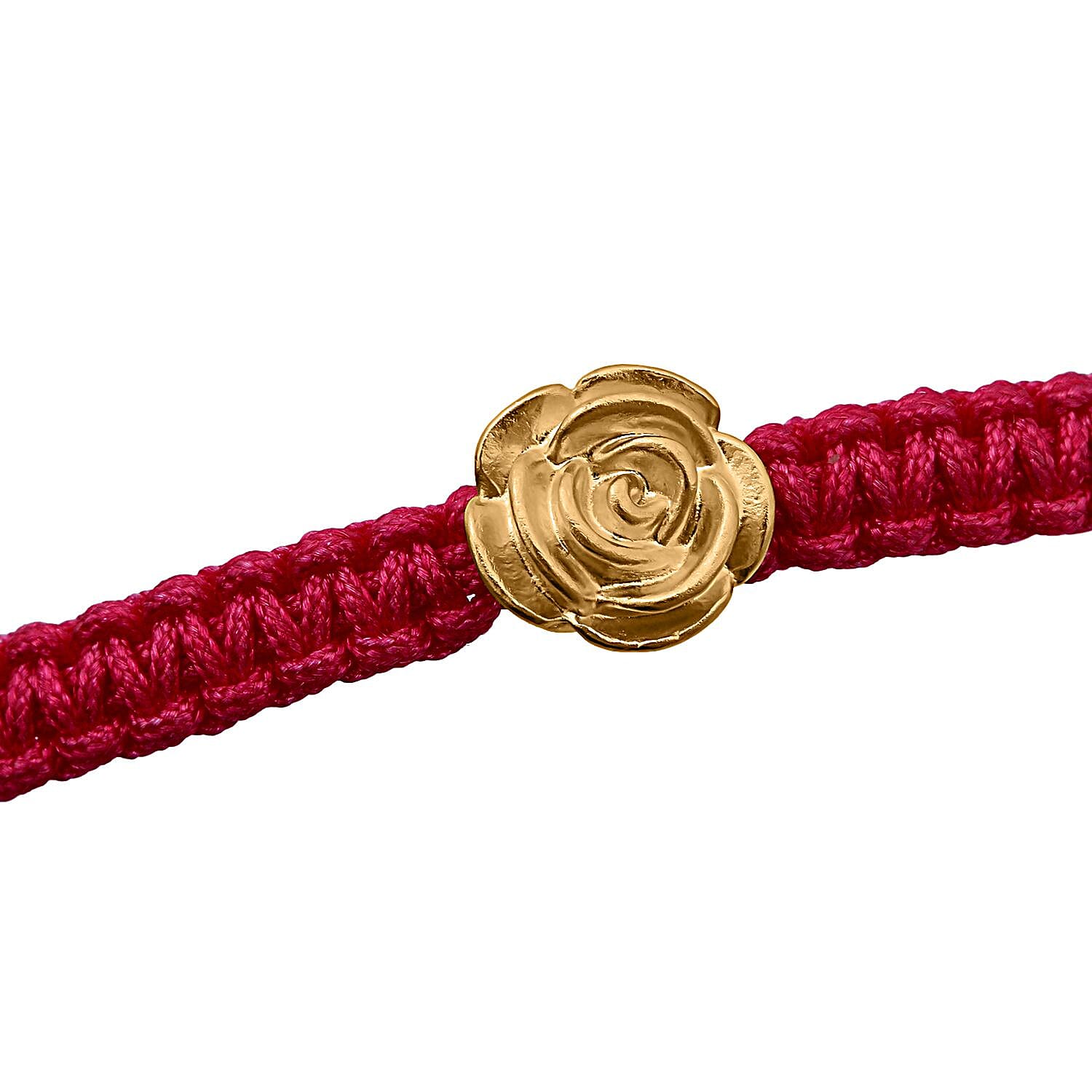 24K Yellow Gold Rose Floral Bracelet in Red Cord Adjustable (0.15 g)