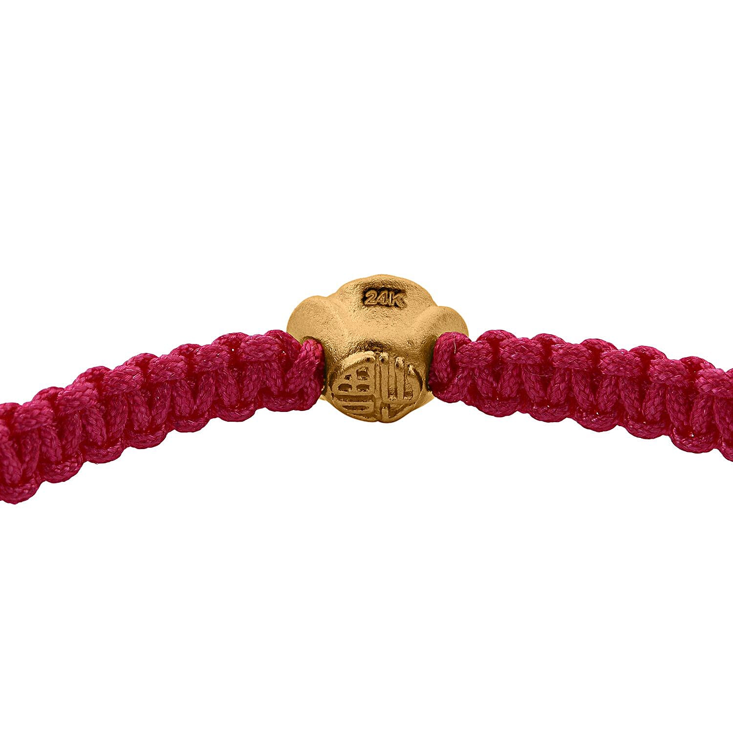 24K Yellow Gold Rose Floral Bracelet in Red Cord Adjustable (0.15 g)