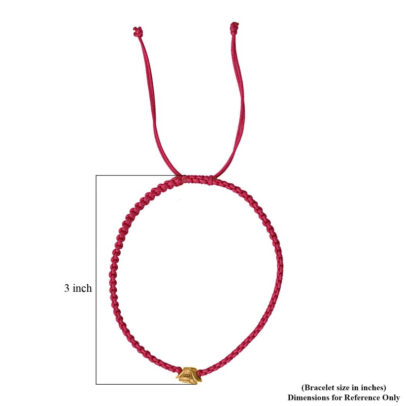 24K Yellow Gold Rose Floral Bracelet in Red Cord Adjustable (0.15 g)