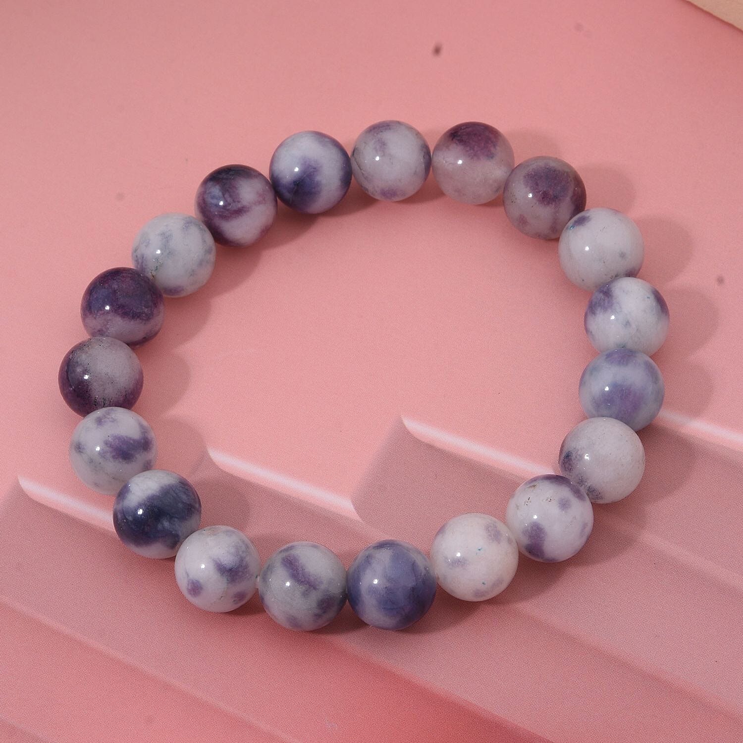 White Purple Quartz 100.00 ctw Beaded Stretch Bracelet