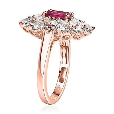 Luxuriant Premium Bixbite (LG) and White Zircon 3.60 ctw Blossom Royale Ring in 18K Vermeil Rose Gold Over Sterling Silver (Size 10.0)