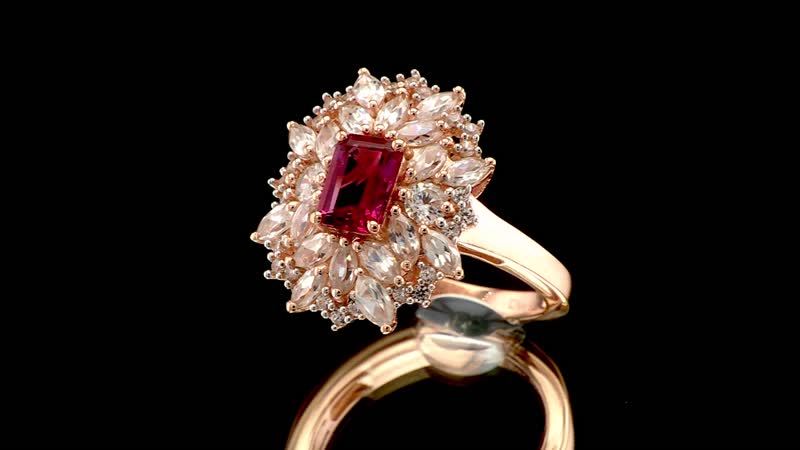Premium Lab Grown Bixbite, White Zircon Blossom Royale Ring in 18K Vermeil RG Over Sterling Silver (Size 10.0) 3.60 ctw