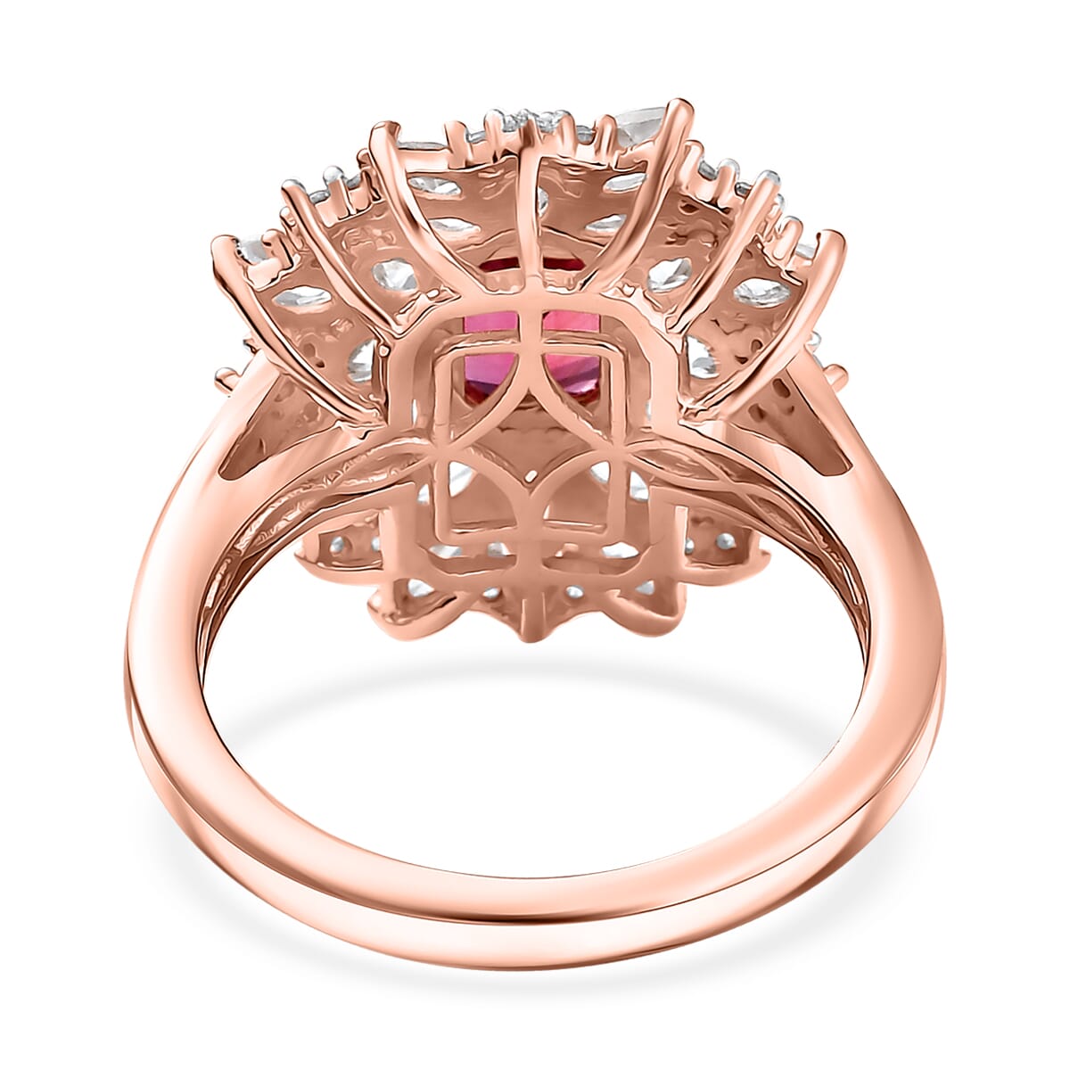 Luxuriant Premium Bixbite (LG) and White Zircon 3.60 ctw Blossom Royale Ring in 18K Vermeil Rose Gold Over Sterling Silver (Size 7.0) image number 4