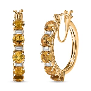 D'Joy Premium Brazilian Heliodor and White Topaz 5.40 ctw Hoop Earrings in 18K Vermeil Yellow Gold Over Sterling Silver