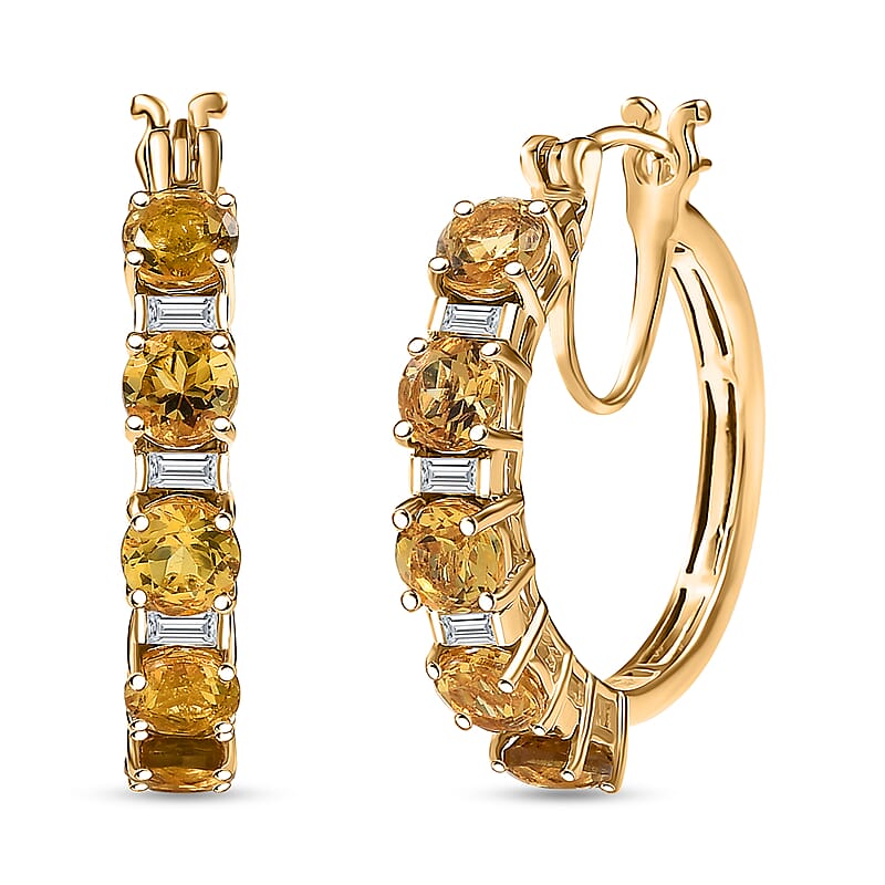 D'Joy Premium Brazilian Heliodor and White Topaz 5.40 ctw Hoop Earrings in 18K Vermeil Yellow Gold Over Sterling Silver