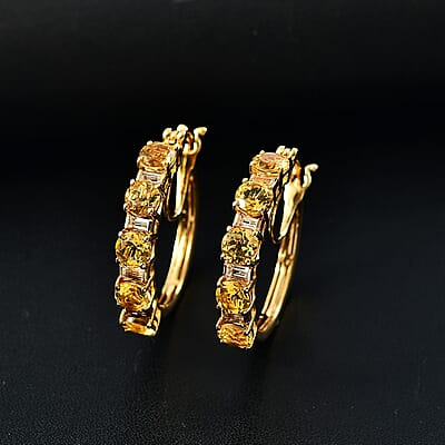 D'Joy Premium Brazilian Heliodor and White Topaz 5.40 ctw Hoop Earrings in 18K Vermeil Yellow Gold Over Sterling Silver