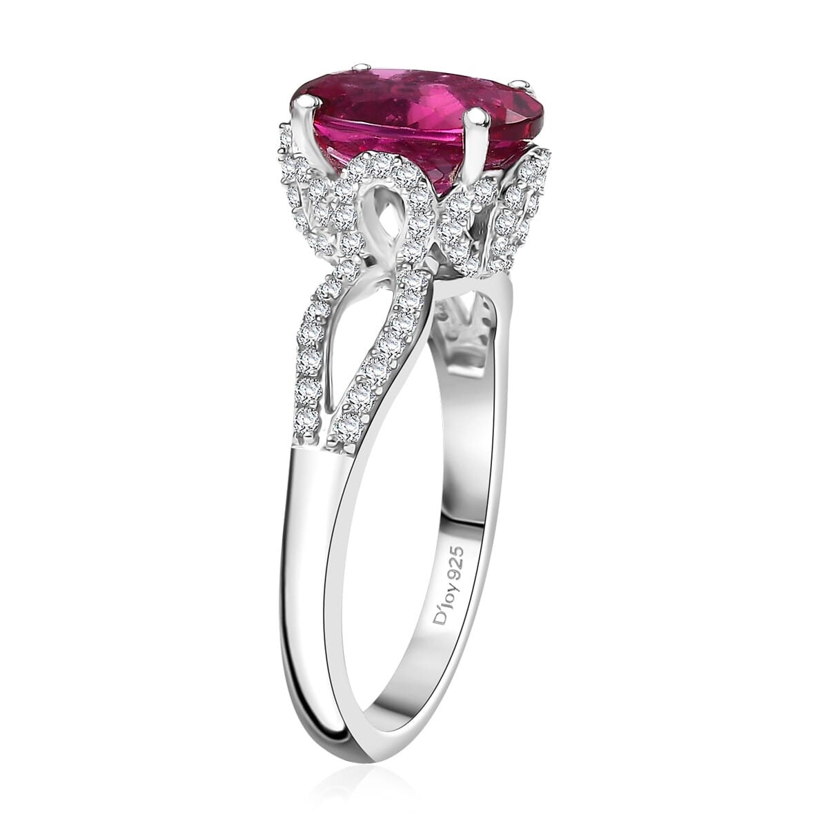 Luxuriant Premium Bixbite (LG) and White Zircon 2.90 ctw Infinity Grace Ring in Rhodium Over Sterling Silver (Size 10.0) image number 3