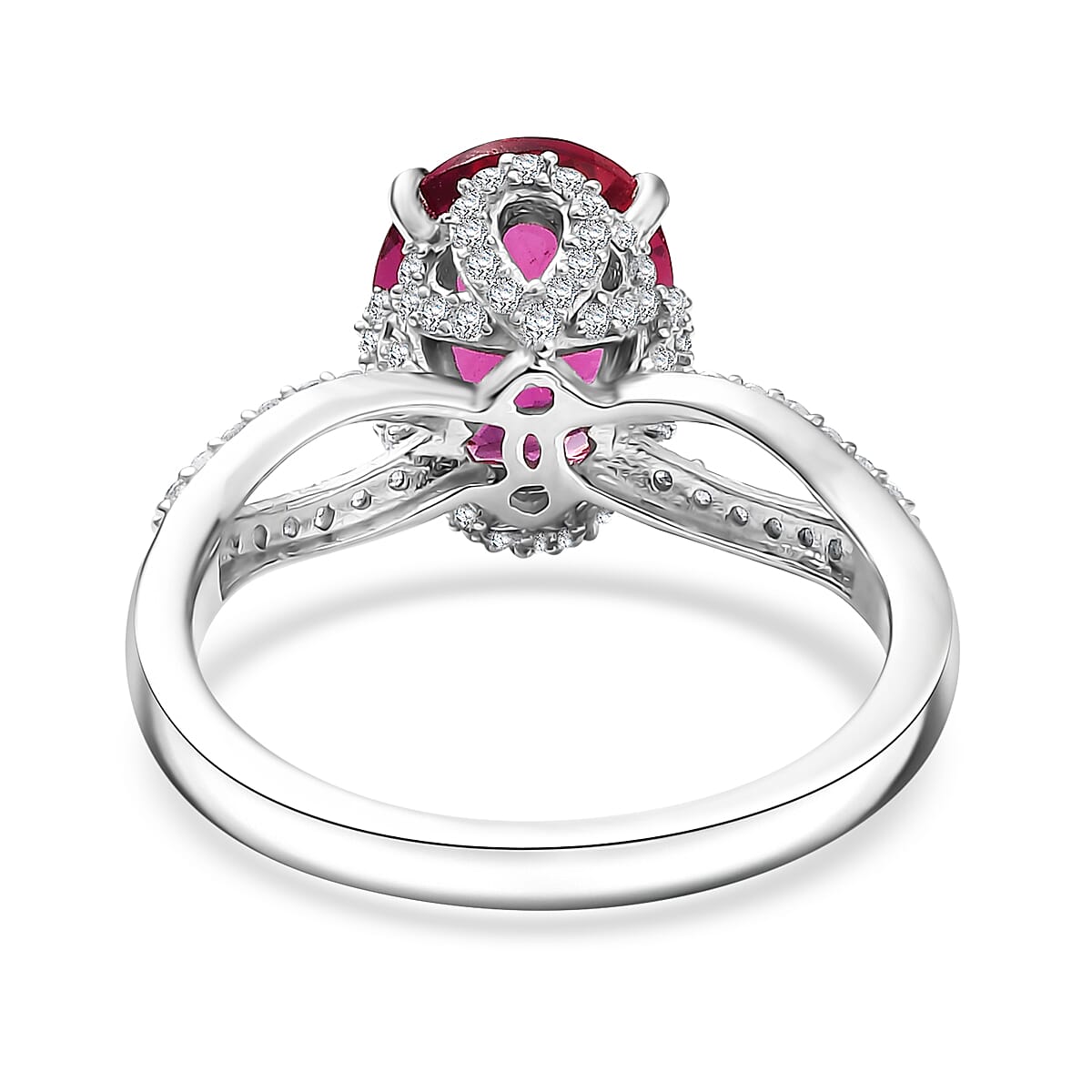 Luxuriant Premium Bixbite (LG) and White Zircon 2.90 ctw Infinity Grace Ring in Rhodium Over Sterling Silver (Size 10.0)
