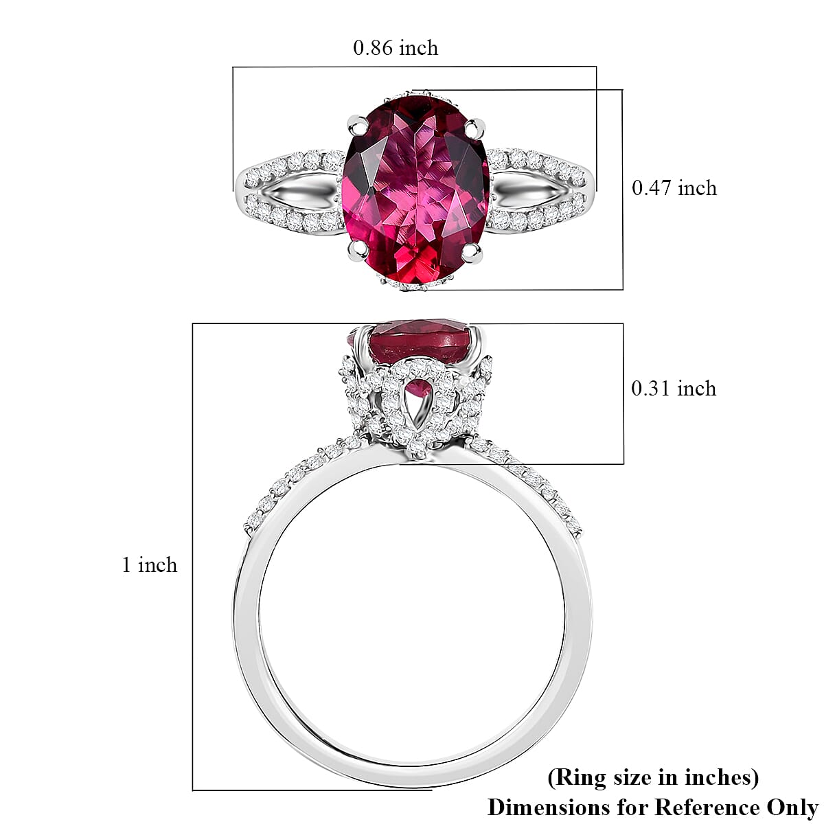 Luxuriant Premium Bixbite (LG) and White Zircon 2.90 ctw Infinity Grace Ring in Rhodium Over Sterling Silver (Size 10.0)