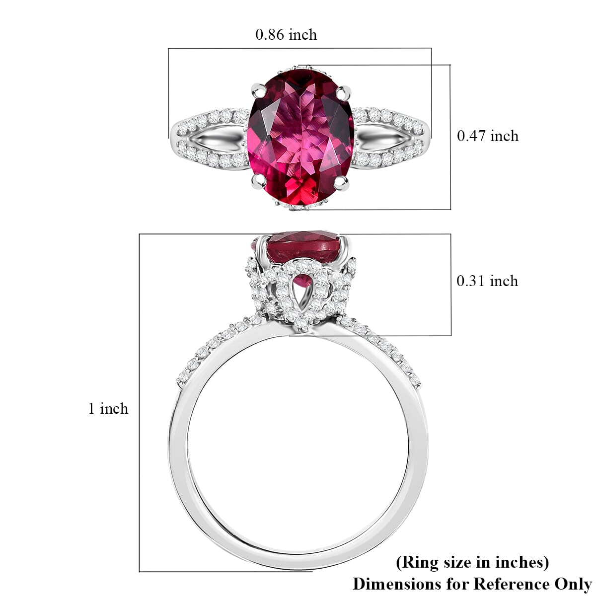 Luxuriant Premium Bixbite (LG) and White Zircon 2.90 ctw Infinity Grace Ring in Rhodium Over Sterling Silver (Size 10.0) image number 5