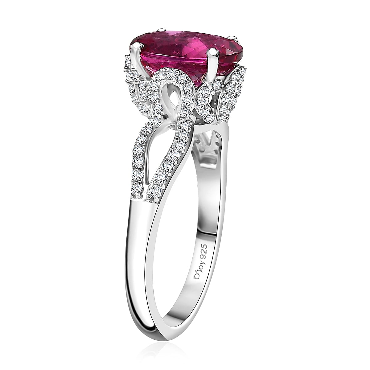 Luxuriant Premium Bixbite (LG) and White Zircon 2.90 ctw Infinity Grace Ring in Rhodium Over Sterling Silver (Size 6.0) image number 3