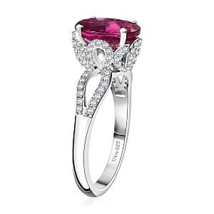 Luxuriant Premium Bixbite (LG) and White Zircon 2.90 ctw Infinity Grace Ring in Rhodium Over Sterling Silver (Size 6.0)