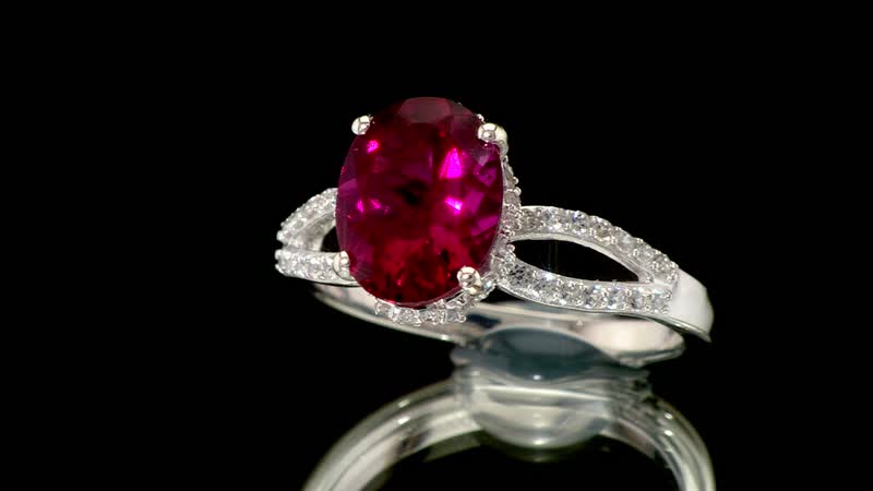 Luxuriant Lab Grown Premium Bixbite and White Zircon 2.90 ctw Ring in Rhodium Over Sterling Silver (Size 10.0)
