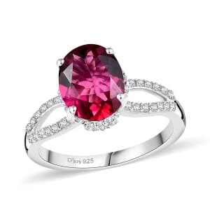 Luxuriant Premium Bixbite (LG) and White Zircon 2.90 ctw Infinity Grace Ring in Rhodium Over Sterling Silver (Size 8.0)