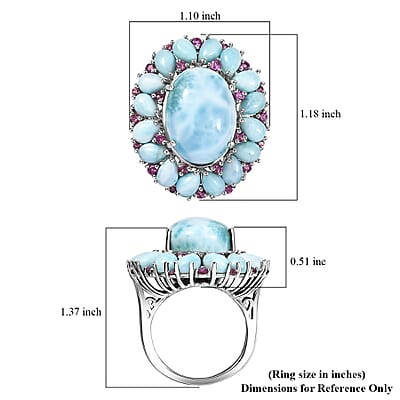 D'Joy Premium Larimar and Orissa Rhodolite Garnet 22.75 ctw Floral Ring in Rhodium Over Sterling Silver (Size 10.0)