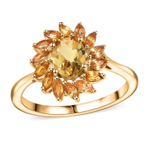 D'Joy Premium Brazilian Heliodor and Yellow Sapphire 2.40 ctw Sunflower Glow Ring in 18K Vermeil Yellow Gold Over Sterling Silver (Size 5.0)