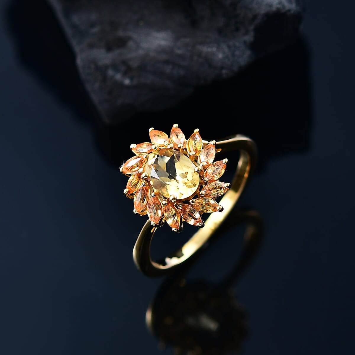 D'Joy Premium Brazilian Heliodor and Yellow Sapphire 2.40 ctw Sunflower Glow Ring in 18K Vermeil Yellow Gold Over Sterling Silver (Size 5.0) image number 1