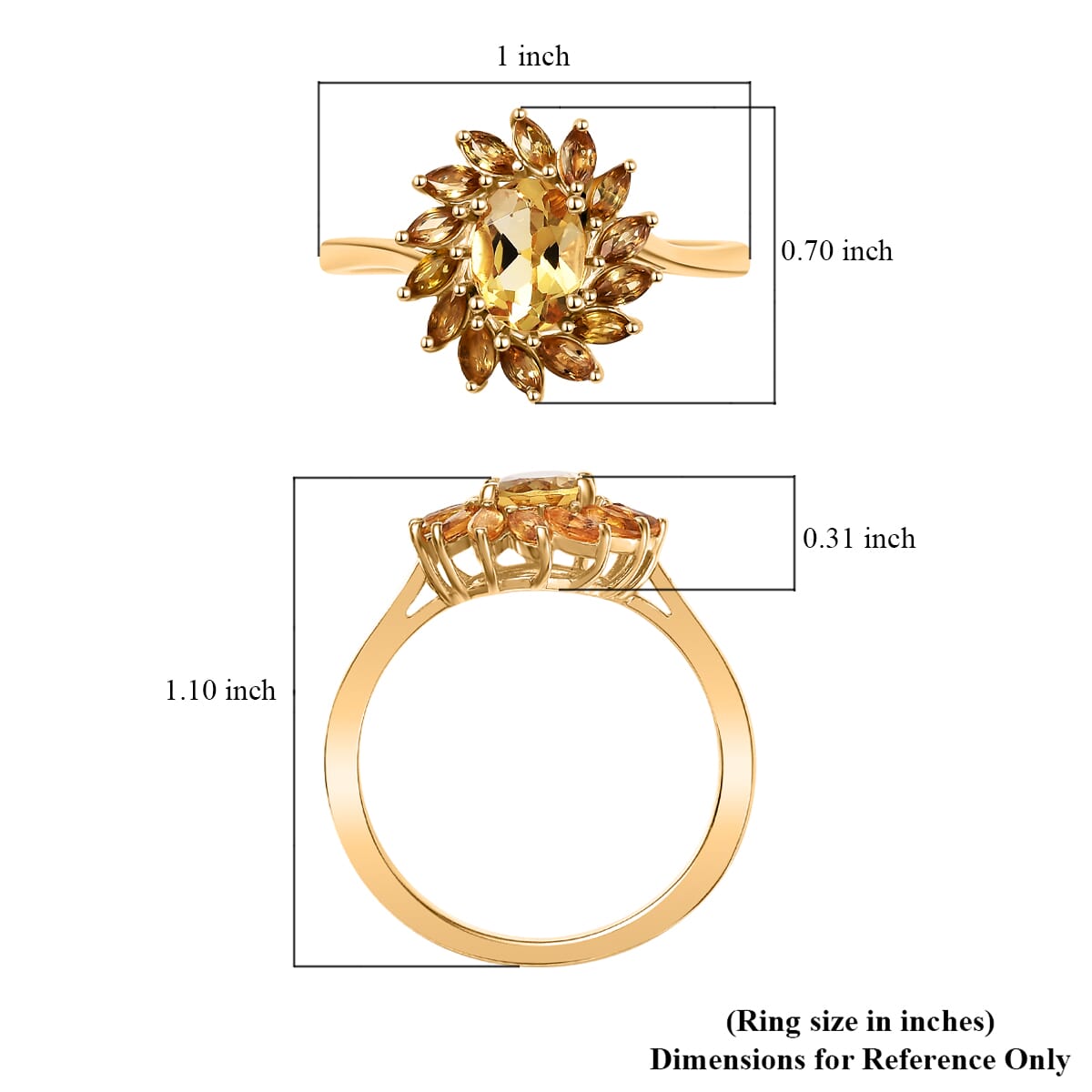 D'Joy Premium Brazilian Heliodor and Yellow Sapphire 2.40 ctw Sunflower Glow Ring in 18K Vermeil Yellow Gold Over Sterling Silver (Size 5.0) image number 5