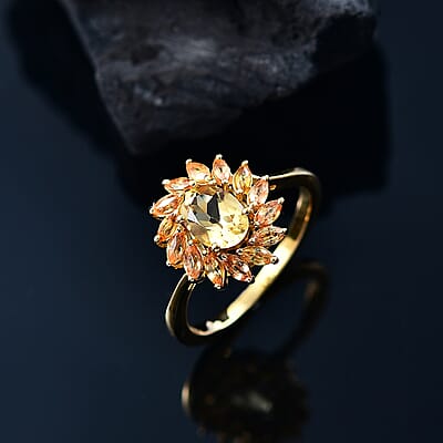 D'Joy Premium Brazilian Heliodor and Yellow Sapphire 2.40 ctw Sunflower Glow Ring in 18K Vermeil Yellow Gold Over Sterling Silver (Size 8.0)