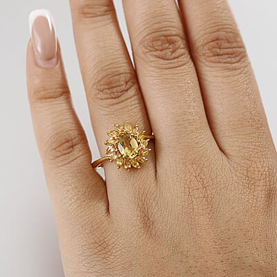D'Joy Premium Brazilian Heliodor and Yellow Sapphire 2.40 ctw Sunflower Glow Ring in 18K Vermeil Yellow Gold Over Sterling Silver (Size 8.0)