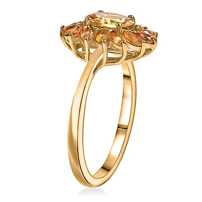 D'Joy Premium Brazilian Heliodor and Yellow Sapphire 2.40 ctw Sunflower Glow Ring in 18K Vermeil Yellow Gold Over Sterling Silver (Size 8.0)