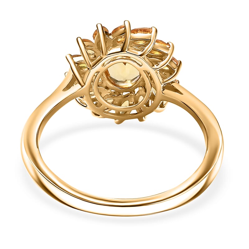 D'Joy Premium Brazilian Heliodor and Yellow Sapphire 2.40 ctw Sunflower Glow Ring in 18K Vermeil Yellow Gold Over Sterling Silver (Size 8.0)