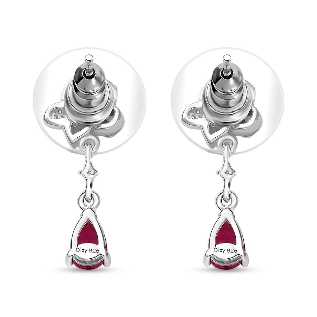 Luxuriant Bixbite (LG) and White Zircon 1.10 ctw Flower Drop Earrings in Rhodium Over Sterling Silver image number 4
