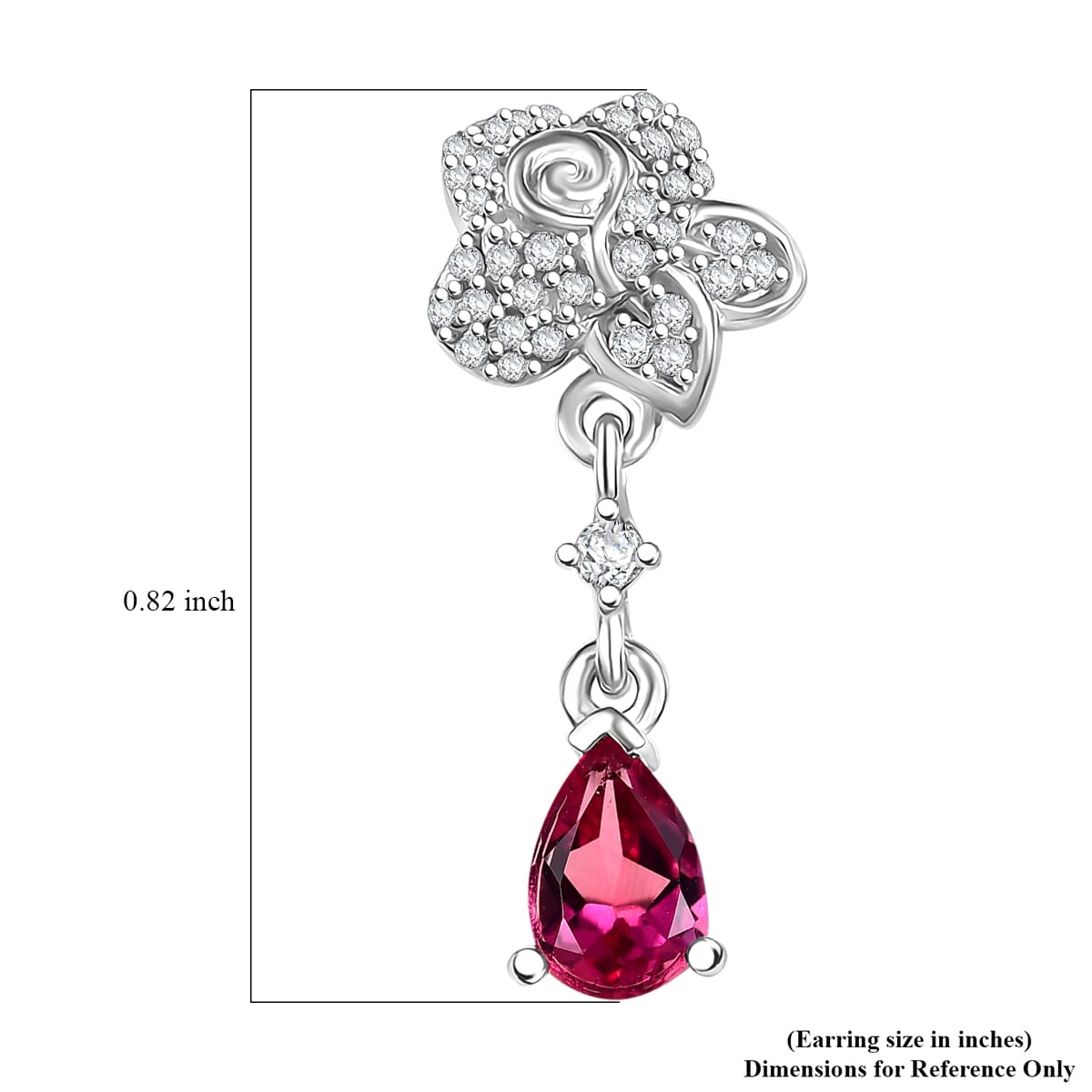 Luxuriant Bixbite (LG) and White Zircon 1.10 ctw Flower Drop Earrings in Rhodium Over Sterling Silver image number 5