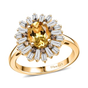AAA Brazilian Heliodor and Multi Gemstone 2.35 ctw Snowflake Ring in 18K Vermeil Yellow Gold Over Sterling Silver (Size 7.0)