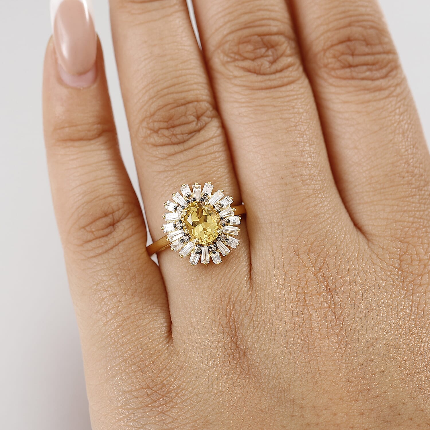 D'Joy AAA Brazilian Heliodor and Multi Gemstone 2.35 ctw Snowflake Ring in 18K Vermeil Yellow Gold Over Sterling Silver (Size 7.0)