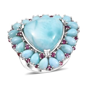 Premium Larimar and Orissa Rhodolite Garnet 27.10 ctw Ring in Rhodium Over Sterling Silver (Size 10.0)
