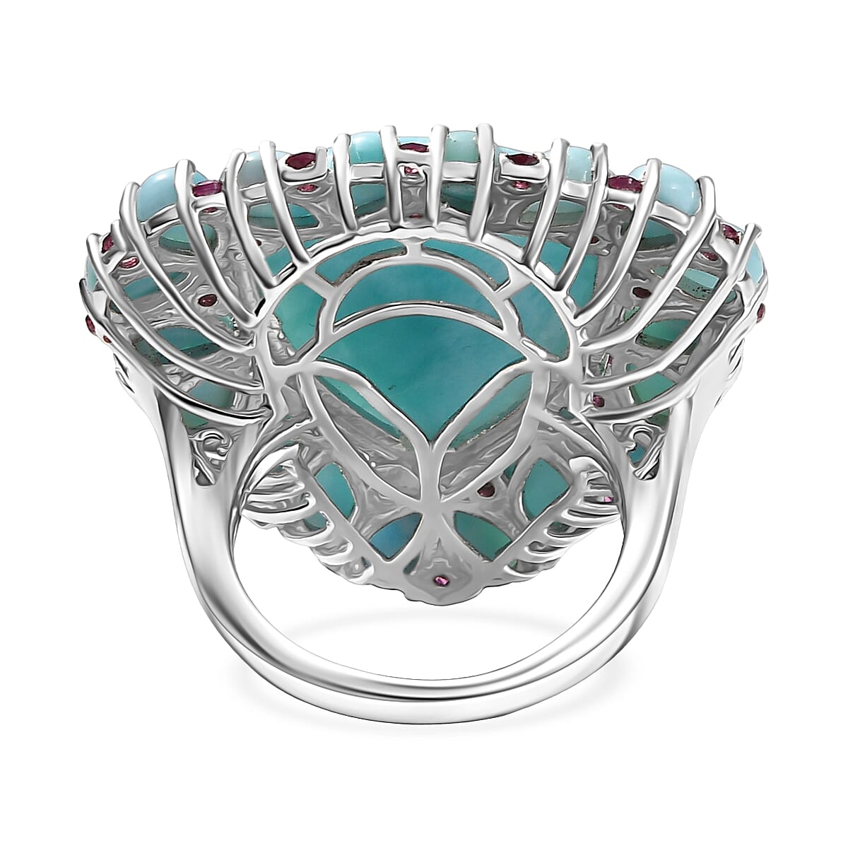Premium Larimar and Orissa Rhodolite Garnet 27.10 ctw Ring in Rhodium Over Sterling Silver (Size 8.0) image number 4