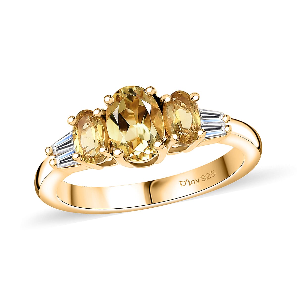 D'Joy Premium Brazilian Heliodor and White Zircon 1.40 ctw Trinity Ring in 18K Vermeil Yellow Gold Over Sterling Silver (Size 10.0)
