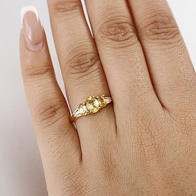 D'Joy Premium Brazilian Heliodor and White Zircon 1.40 ctw Trinity Ring in 18K Vermeil Yellow Gold Over Sterling Silver (Size 10.0)