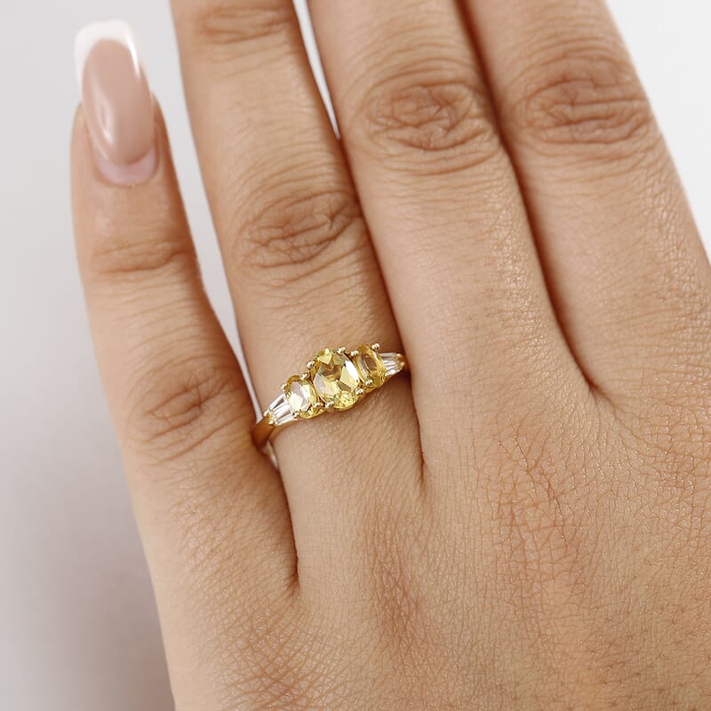 D'Joy Premium Brazilian Heliodor and White Zircon 1.40 ctw Trinity Ring in 18K Vermeil Yellow Gold Over Sterling Silver (Size 10.0)