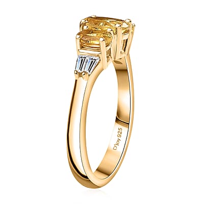 D'Joy Premium Brazilian Heliodor and White Zircon 1.40 ctw Trinity Ring in 18K Vermeil Yellow Gold Over Sterling Silver (Size 10.0)